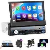 Autoradio 1 DIN con schermo con Carplay Wireless ＆ Android Auto, 7 Pollici Touchscreen Stereo Auto, Mirror Link, FM/AUX/EQ, Microfono, Telecamera di backup