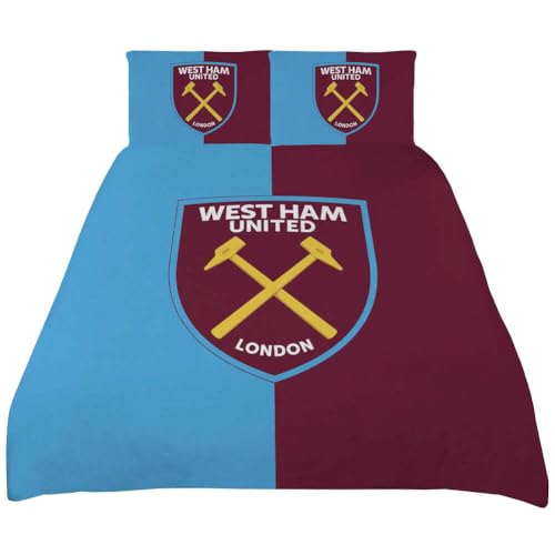 Image of West Ham United FC Split Duvet Cover Set (King) (Blue/Maroon/Gold)