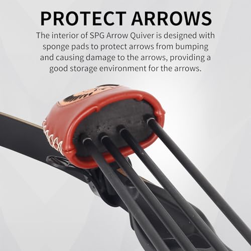 SPG Adjustable Archery Arrow Quiver - Leather Quiver Arrow Holder with Quick Shoot System Longbow Recurve Bow Quiver 4/6 Arrows Hanged Arrow Case for Hunting Shooting Practice