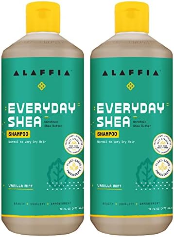 Alaffia EveryDay Shea Shampoo, Gentle Cleansing Shampoo for Normal to Dry Hair, Made with Fair Trade Unrefined Shea Butter, No Parabens or Phthalates, Vanilla Mint, 2 pack - 16 Fl Oz Ea
