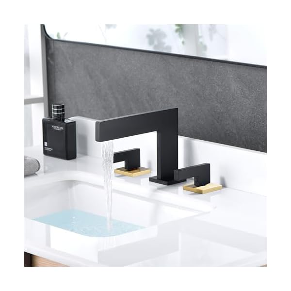   Sumerain-Widespread-8-inch-Bathroom-Faucet-Black-and-Gold-Bathroom-Sink-Faucet-3-Hole-2-Knob-Handle-Waterfall-Bathroom-Faucet