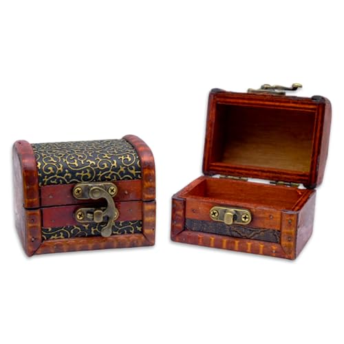 Fahibin 2 cajas de tesoro vintage mini, piratas, mini joyero de madera para San Valentín, Navidad, fiestas de cumpleaños