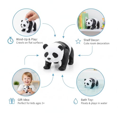 Image of Wind Up Panda Toy for Kids Running Panda Wind-Up Crawling Animal Toy, Floating Bath Toy, Cute Shelf Decor, Durable Non-Toxic Plastic, Black & White, 9.8 cm, (Pandaa Crawling)