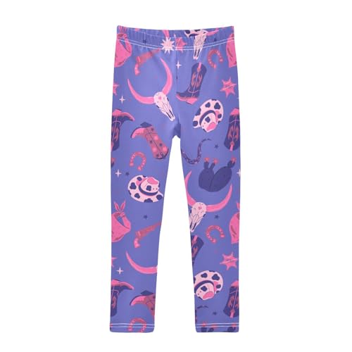 Wild West Style in Pink and Blue Colors Girls Leggings,Workout Leggings for Girls Toddler Athletic Leggings Size for 3-10T