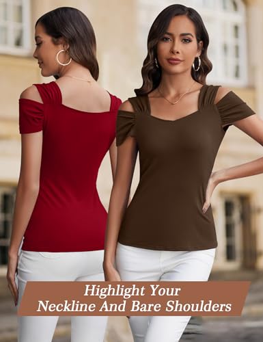 Image of Blingfit Cold Shoulder Tops Summer Tunic Shirts for Women T Shirts V Neck Short Sleeve Casual Tees Blouses 2026
