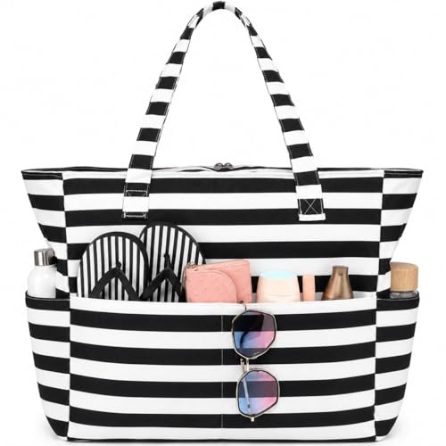 LEDAOU Large Beach Bag for Women, Waterproof Sandproof Tote Bag with Zipper