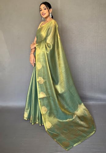 Image of SWORNOF Gold-Toned Woven Design Silk Zari Tissue Saree | Saree for Women | Soft and Skin Friendly