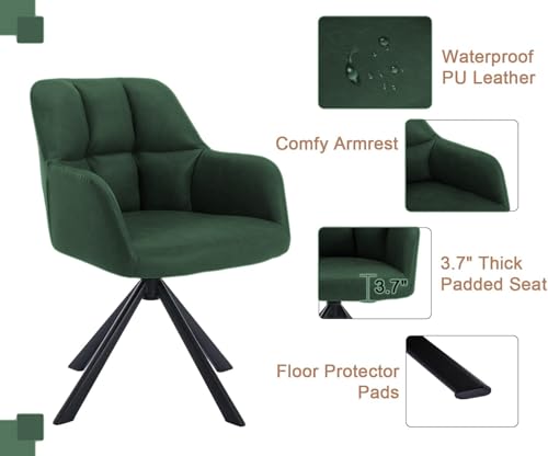 Image of Finch Fox Battle Modern 360 Swivel Mid-Back Arm Faux-Leather Study Upholstered Comfortable Metal Base Computer Office Desk Chair in Dark Green Color (Set of 2)