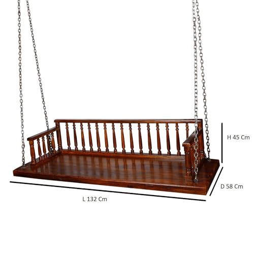 Image of APRODZ Swing for Home Reversible Sheesham Wooden Jhula for Adult for Home | Wooden Swing for Balcony | Hanging Swings with Brass Coated Chain | Patio Double Seater Indoor /Outdoor Swing, 132 x 58cm