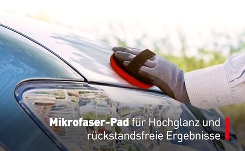 NIGRIN Hand-Polierpads, zum gleichmäßigen Auftragen von Polituren und Wachsen, mit Trägerteller und 2 Polierpads Mikrofaser & Glatt, 12,5 cm Durchmesser, 3-teiliges Set