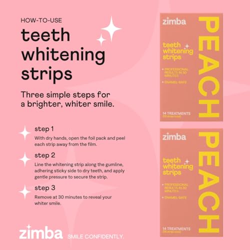 zimba teeth whitening strips vegan whitening strip enamel safe teeth whitening hydrogen peroxide teeth whitener for coffee wine and other stains 28 strips 14 day treatment peach