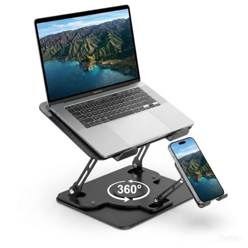 Image of Laptop Stand for Desk,Laptop Riser with Phone Holder& 360 Rotating Base | Adjustable Computer Stand|Ergonomic Laptop Riser for Collaborative Work|Macbook Stand fits for All 10-16 inch Laptops(Black)