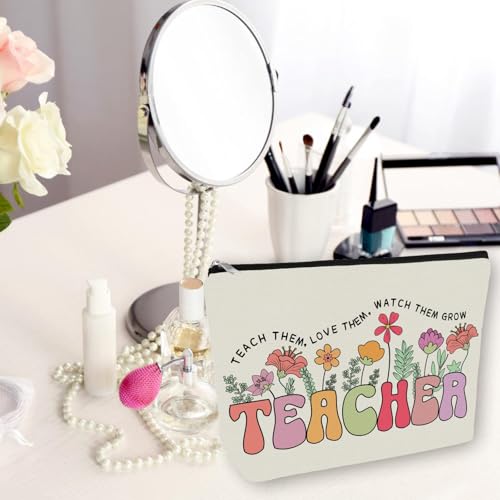 Teacher Appreciation Gifts Makeup Bag: Floral Themed Cosmetic & Toiletry Organizer Pouch For Women & Girls Teachers - Ideal Gift for Travel, Birthdays, Christmas, Teacher's Day, Thanksgiving Day.2
