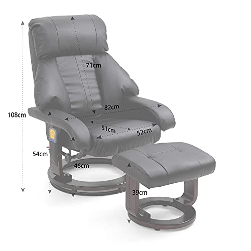 Mingone Massagesessel mit Hocker Fernsehsessel mit Heizfunktion Verstellbar TV Sessel 360° Drehbar Polstersessel Elektrisch Relaxliege mit 8 Massagepunkte Wohn- und Schlafzimmer Kino, Schwarz – Bild 4