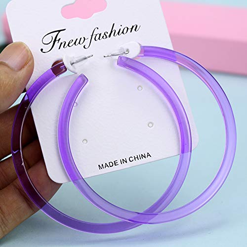 Colorful 80s 90s Big Hoop Earring Acrylic C Shape Retro Trendy Chunky Large Open Earrings for Women 70MM Vintage Lightweight Statement Jewelry2