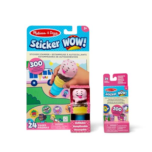 Image of Melissa & Doug Sticker Wow! Ice Cream Bundle: 24-Page Activity Book, Refillable Sticker Stamper, Mini Pad, 500 Stickers, Arts and Crafts for Kids Ages 3+