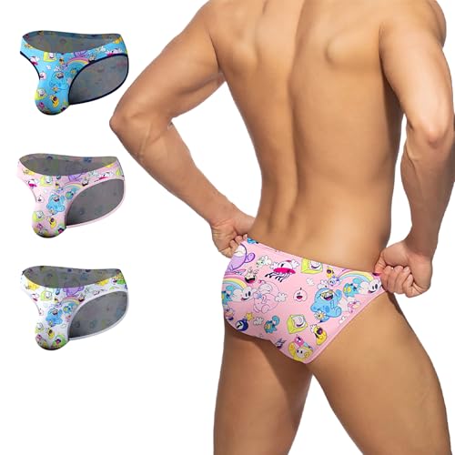 Cute Cartoon Briefs High Cross Men's Triangle Bikini Sexy Low Rise Graffiti Print Underwear