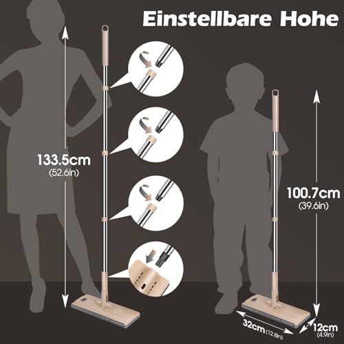 MASTERTOP Wischmopp Set mit Eimer, 2 in 1 Bodenwischer mit Einstellbar Edelstahlgriff und 6 Mikrofaser Moppkopf, Hand-Frei Wischmop & Putzeimer mit auswringfunktion für Hartholz Laminat Fliesen – Bild 3