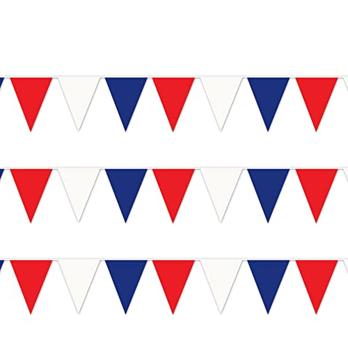 Beistle 3 Piece Plastic Red, White, & Blue Pennant...