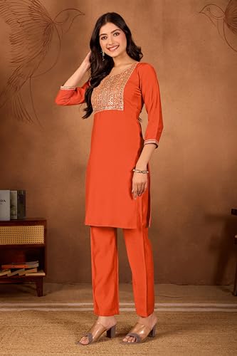 Image of Women's Embroidered Kurta Pant Set | Ethnic Kurta with Pant | Festive & Casual Wear Suit Set for Women