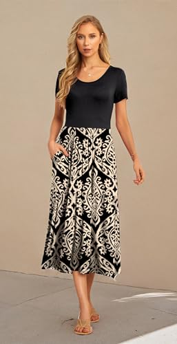 GRECERELLE Women's Summer Casual Crewneck Short Sleeve Aline Tiered Flowy Maxi Dress with Pockets - Image 6