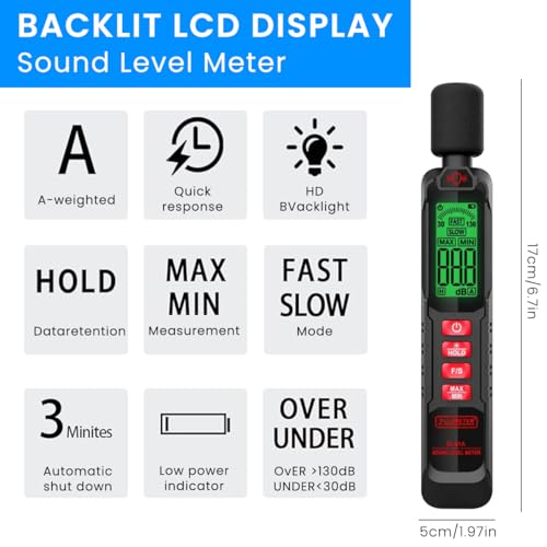 Image of Serplex Decibel Meter Digital 30-130 dB LCD Sound Level Monitor