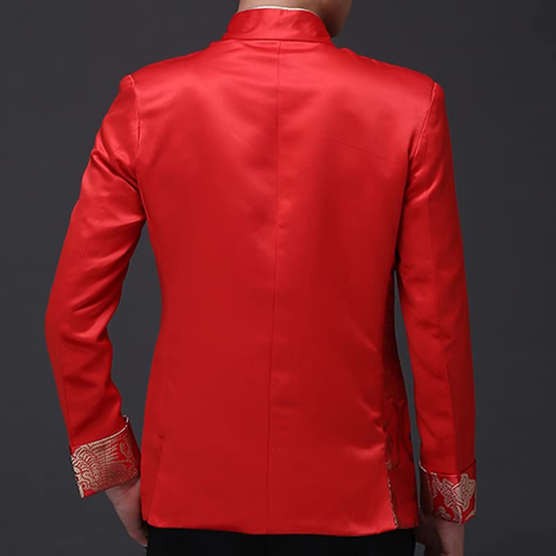 Aoleaky Dragon Pattern Jacquard Mens Red Suit Jacket Collar Traditional Chinese Men Satin Exquisite Wedding Jacket4
