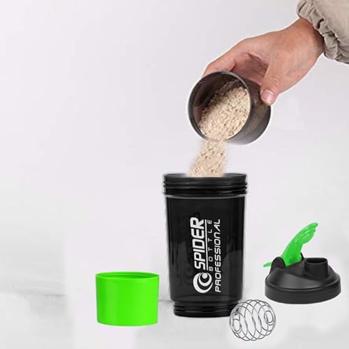 Image of Zyro Spider Gym Shaker Bottle, Shakers for Protein Shake 500 Ml with 1 Storage Compartment Gym protein shaker for workout (Pack of 1, Green)