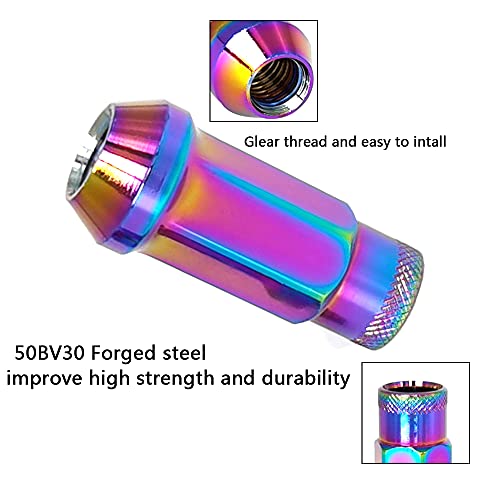 Image of Lug Nuts M12x1.25 Open End Wheel Nuts,Taper Acorn Seat, Forged Locknut Racing Nut 20 Set 2 Pieces Total 22 Pieces and 1 Nut Socket Key (Multicolored M12 x P1.25)