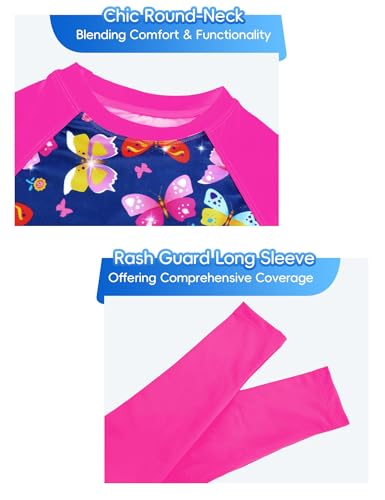Image of Snowheart Girls Rash Guard Swimsuit Set Long Sleeve Bathing Suit Two Piece 3-12 Years