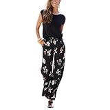LASCANA Women's 2-In-1 Look Jumpsuit - Cap Sleeves, Round Neckline, Button Back, Slit Side Pockets, Black Printed, 10