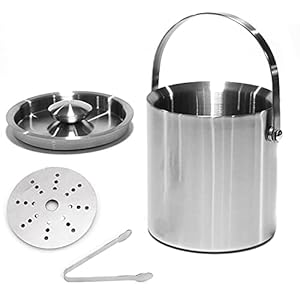 Lacusmall Dubbelwandige roestvrijstalen geïsoleerde ijsemmer met deksel en ijstong inbegrepen zeef houdt ijs koud en…