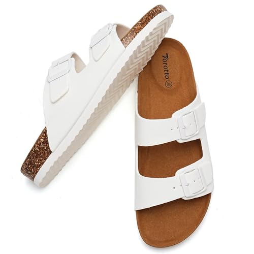 Image of Torotto Womens Slides with Cork Footbed Open Toe Adjustable Webbing Flat Sandals for Walking | Beach | Indoor