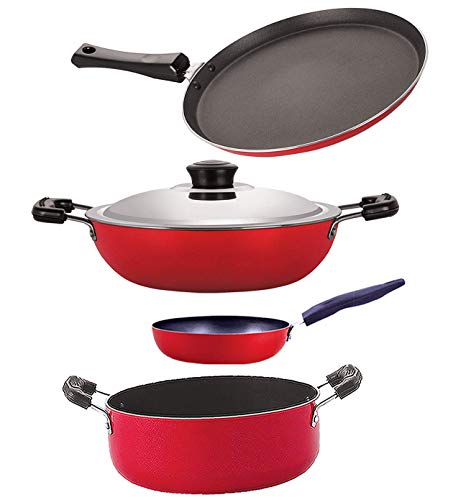 Image of Nirlon Non Stick Coated Heat Resistance Pfoa Free Aluminium Kitchenware Gift Set of 4 Pieces (FT13 DKD(J) CVG CS24)
