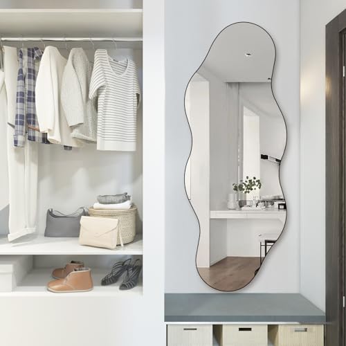 Image of QDSSDECO 63 inch x 24 inch Full Length Mirror Irregular Wavy Mirror, Frameless