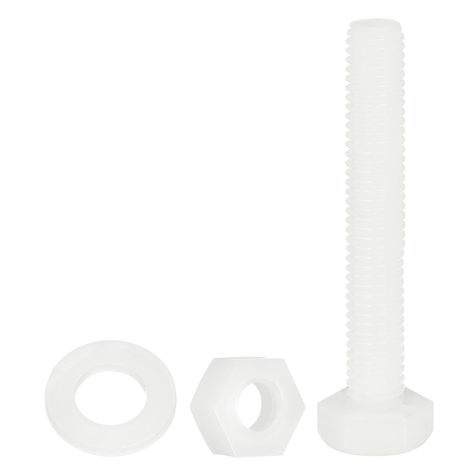 sourcing map 300 Pcs/100 Sets Nylon Hex Bolts, M6 x 40mm Plastic Full Threaded Hex Head Screws Bolts and Nuts with Flat Washers for Machinery Electronics Industrial Accessories, White