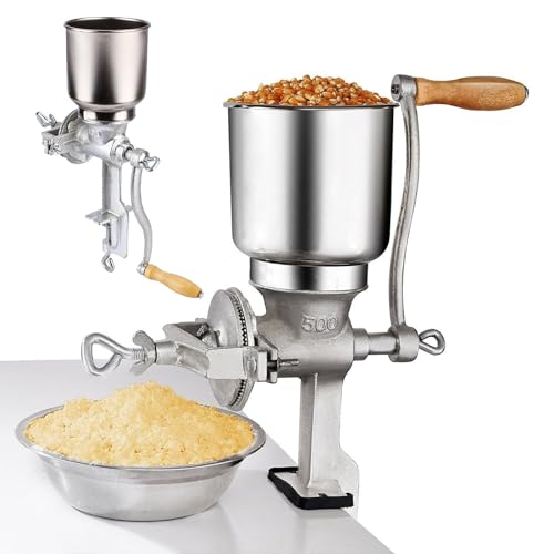 Molinillo de grano de manivela para avena, maíz, trigo, café, frutos secos, tolva grande y abrazadera de banco, construcción duradera de hierro fundido