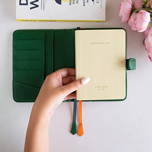 Image of NEORAH - A6 Notebook SLEEVE with SNAP Button - [ SLEEVE ONLY ]|Vegan Leather|Office Diary Holder with Penloop| 2 Front & 1 Back Pocket | 4 Card Slots |2 BookMarks - Fits any A6 Softcover - DARK GREEN