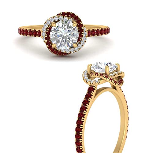 Image of 55Carat Choose Your Gemstone Flower Diamond CZ Ring Yellow Gold Plated Round Shape Halo Engagement Rings Everyday Jewelry Wedding Jewelry Handmade Gifts for Wife US Size 4 to 12
