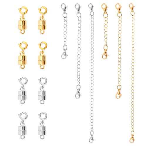 8uds Cierre Magnético para Joyería, y 6 Extensores Collares Extensión para Pulseras Collares y Tobilleras (Oro/Plata)