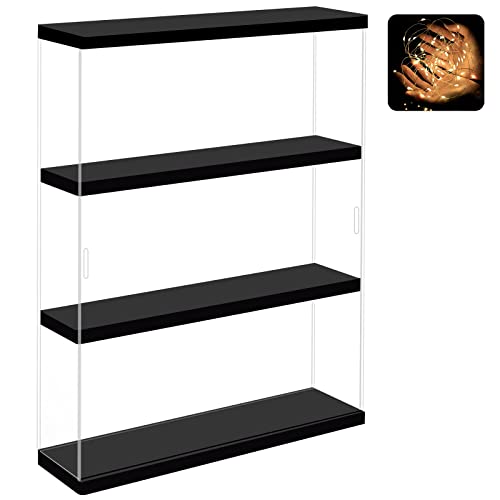 Nonemey Vetrina in Acrilico Trasparente a 3 Livelli,Teca Espositiva di Immagazzinaggio Vetrina Appesa alla Parete,Organizzatrice Antipolvere Vetrina Espositiva per Collezionismo(Nero,30*8.5*37.8 cm)