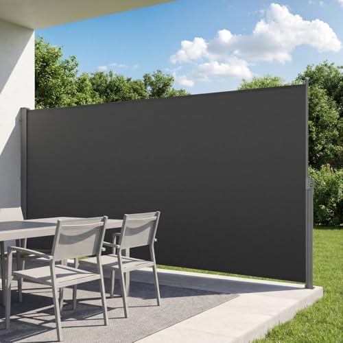 VEVOR Retractable Side Awning 73 x 165 Patio Retractable Side Screen with 180 g/m Polyester Fabric Waterproof Sunshade Outdoor Privacy Screen Room Divider for Garden Balcony Pools Deck Gray