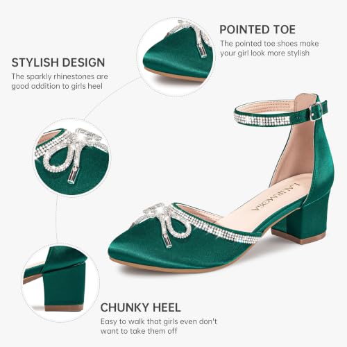 Image of LAURMOSA Girls Sandals Closed Toe High Heels Pointed Toe Ankle Strap Pumps Flower Girl Dressy Shoes in Wedding Party Cute Bowknot Chunky Block Heeled for Little Big Kids