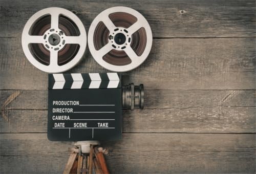 AOFOTO 8x6ft Old Movie Camera on Wood Board Background Vintage