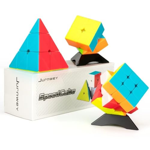 Jurnwey USJX0006SF Speed Cube Set, Jurnwey Stickerless Magic Cube Set Of 2X2X2 3X3X3 Pyramid Frosted Puzzle Cube thumb #1