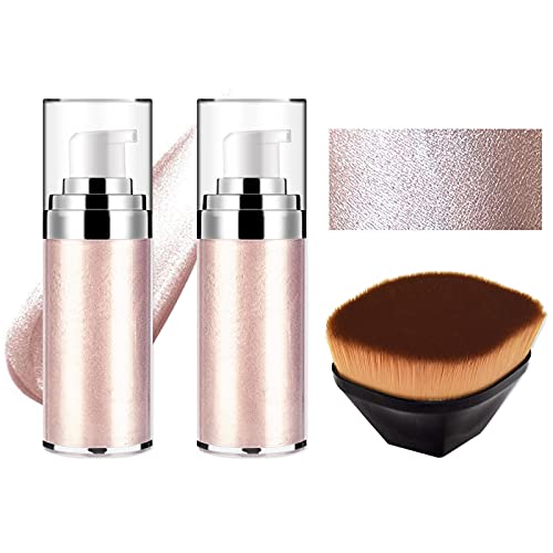 FREEORR 2Pcs Body Shimmer, Face Body Glow Illuminator Non Sticky and Moisturizingï¼ŒLiquid Highlight Illuminator, Body Shimmer Highlighter with A Brush(#Pearl White)