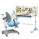 Costzon Kids Desk and Chair Set, Height Adjustable Study Desk w/Drawer, Tilted Desktop, Book Stand,...