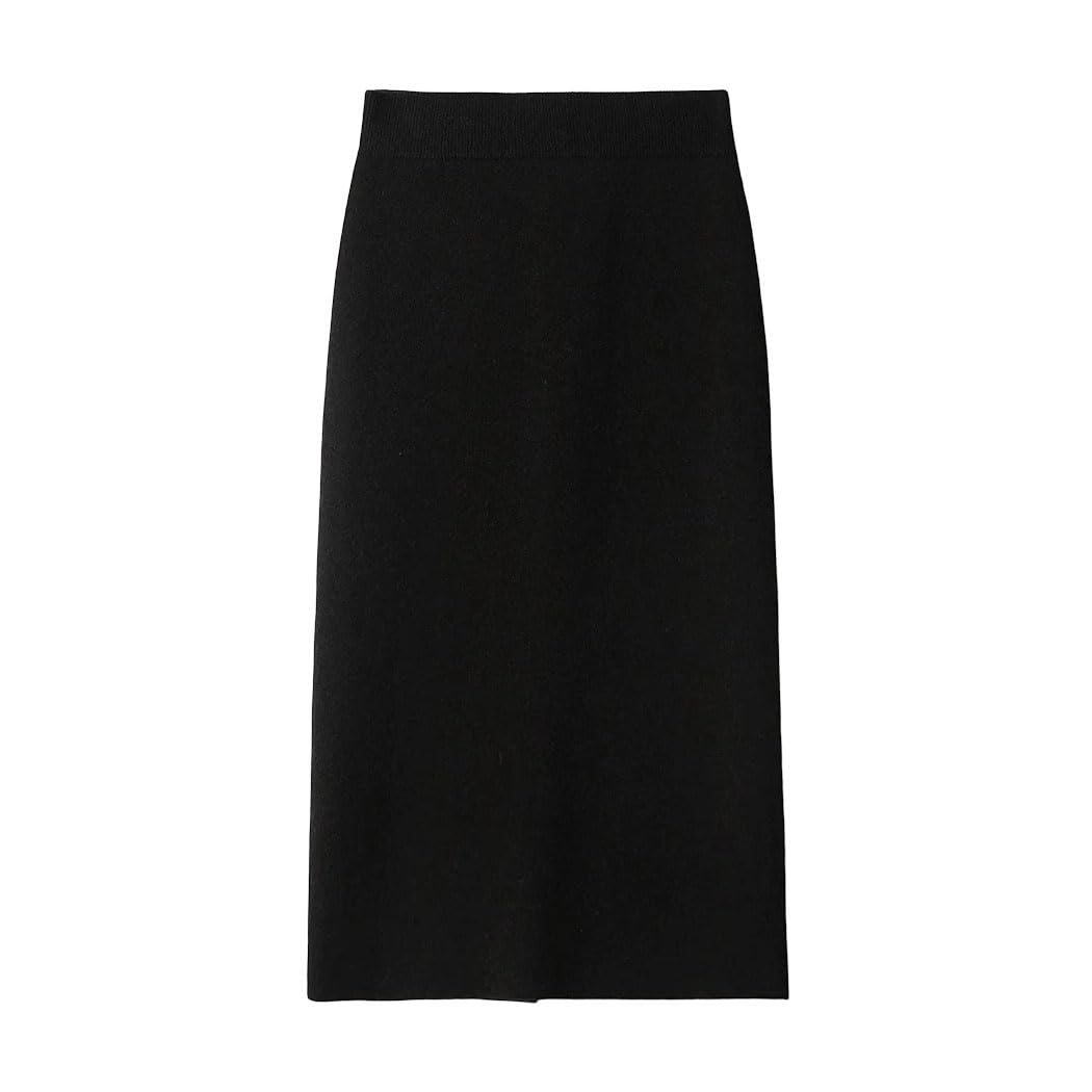 Women Wool Blend Maxi Skirt Elastic Waist Straight Cut Back Slit Design Knitted Comfort Stretch Fabric