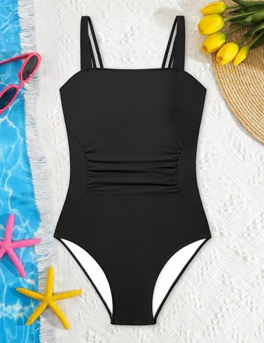 Image of Girls One Piece Swimsuit Bow Back Girls Bathing Suit Adjustable Straps Quick Dry Girl Swimwear 9-16T Swim Suit