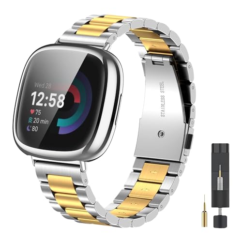 EZMVZKU Stainless Steel Strap and Protective Cover for Fitbit Versa 4/Sense 2